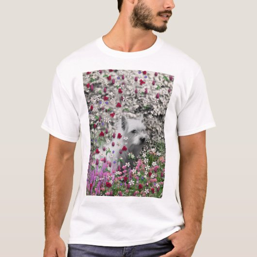 花のバイオレット- Westie白い犬 Tシャツ (正面)