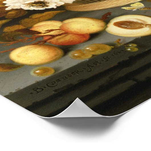 花のバスケットと果実の静物詩 ポスター (角)