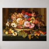 花のバスケットと果実の静物詩 ポスター (正面)