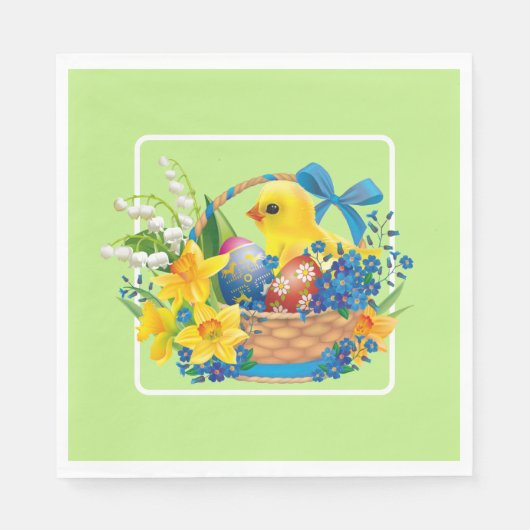 花のバスケットの復活祭の雛パーティー スタンダードランチョンナプキン (正面)