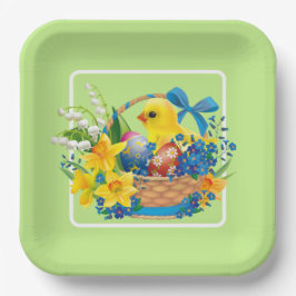 花のバスケットの復活祭の雛パーティー ペーパープレート