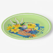 花のバスケットの復活祭の雛パーティー ペーパープレート (アングル)