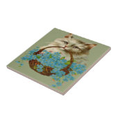 花のバスケットを握っているヴィンテージ猫 タイル (側面)