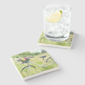 花のバスケット付き自転車 - 牧場にて ストーンコースター (横)