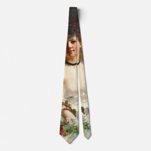 花のバスケット1850年を持つ女性 ネクタイ (正面)