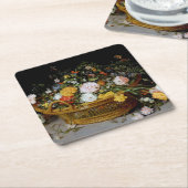 花のバスケット,ヤン・ブルーゲルの下 スクエアペーパーコースター (アングル)