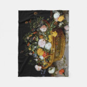 花のバスケット，ヤン・ブルーゲルの下 フリースブランケット (正面)