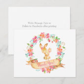 花のバニーのリースのシャワーはノート感謝していしています サンキューカード (正面/裏面)