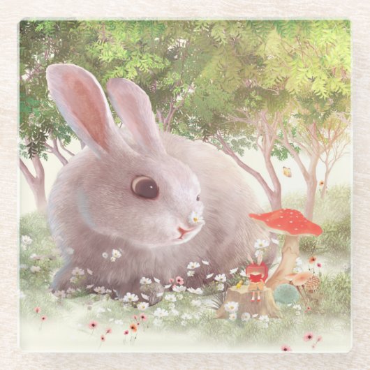 花のバニー ガラスコースター (正面)