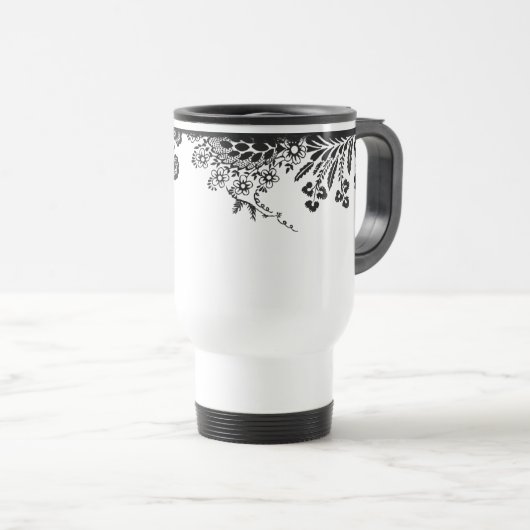 花のバラの枝ばら色の花のガーリーなシルエット トラベルマグ (正面右)