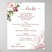 花のバラの結婚式ドリンクメニュー看板 ポスター (正面)