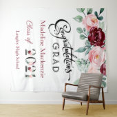 花のバラ色の2021卒業式背景 タペストリー (インサイチュ(横))