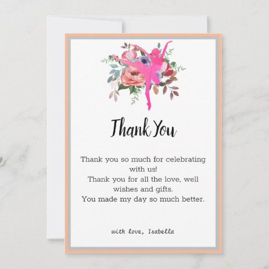 花のバレエダンサー 誕生日ありがとうカード 招待状 (正面)