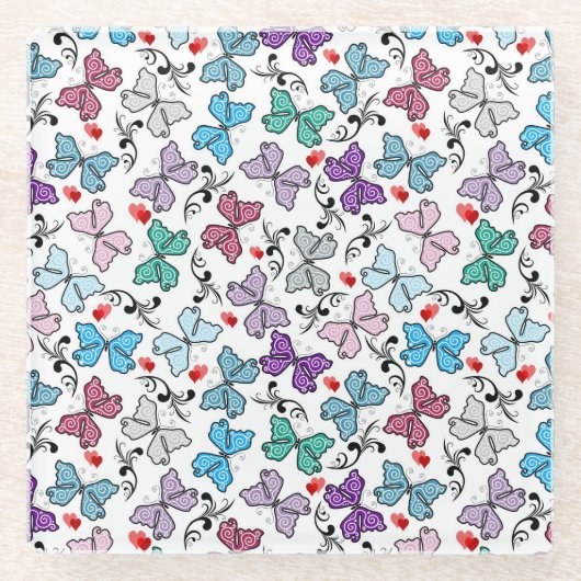 花のバレンタインパターン ガラスコースター (正面)