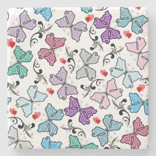 花のバレンタインパターン ストーンコースター (正面)