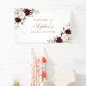 花のバーガンディーと白とグリーンとゴールドのウェディングシャワー 横断幕 (インサイチュ)