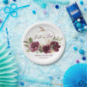 花のバーガンディーパンプキン ウェディング フォール イン ラブ ペーパープレート (パーティー)