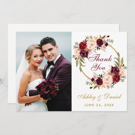 花のバーガンディーリング　結婚式の写真ありがとうございます サンキューカード (正面/裏面)