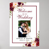花のバーガンディー結婚式ウェルカムフォト ポスター (正面)