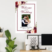 花のバーガンディー結婚式ウェルカム写真 ポスター (ホームオフィス)