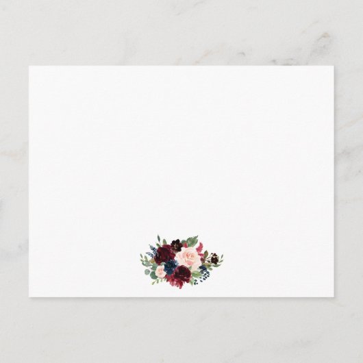 花のバーズガンディーブルー結婚式詳細挿入カード ポストカード (裏面)