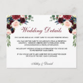 花のバーズガンディーブルー結婚式詳細挿入カード ポストカード (正面)