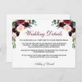 花のバーズガンディーブルー結婚式詳細挿入カード ポストカード (正面/裏面)