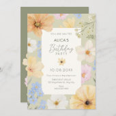 花のパステルカラーの誕生日 招待状 (正面/裏面)