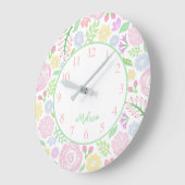 花のパステル調のモノグラムの円形の柱時計 ラージ壁時計 (傾斜)