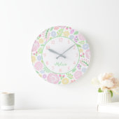 花のパステル調のモノグラムの円形の柱時計 ラージ壁時計 (ホーム)
