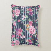 花のパターンストライプバラの葉ピンク紫 アクセントクッション (裏面(縦))