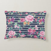 花のパターンストライプバラの葉ピンク紫 アクセントクッション (裏面)