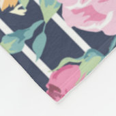 花のパターンストライプバラの葉ピンク紫 フリースブランケット (角)