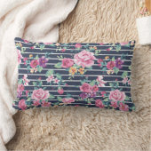 花のパターンストライプバラの葉ピンク紫 ランバークッション (ブランケット)