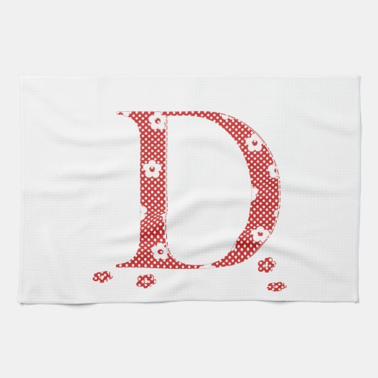 花のパターン文字D(赤) キッチンタオル (横)