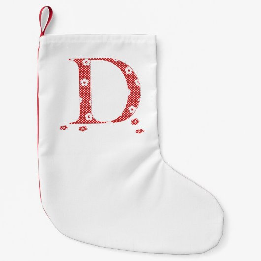 花のパターン文字D（赤） スモールクリスマスストッキング (正面)