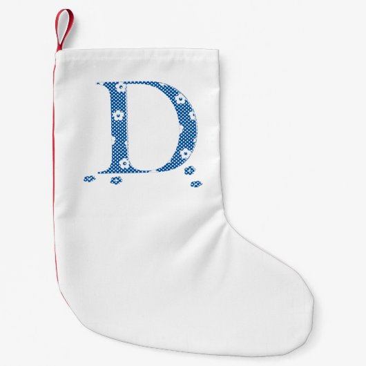 花のパターン文字D（青） スモールクリスマスストッキング (正面)