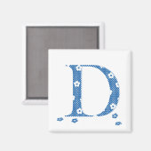 花のパターン文字D(青) マグネット (正面/裏面)