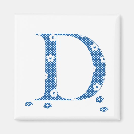 花のパターン文字D(青) マグネット (正面)