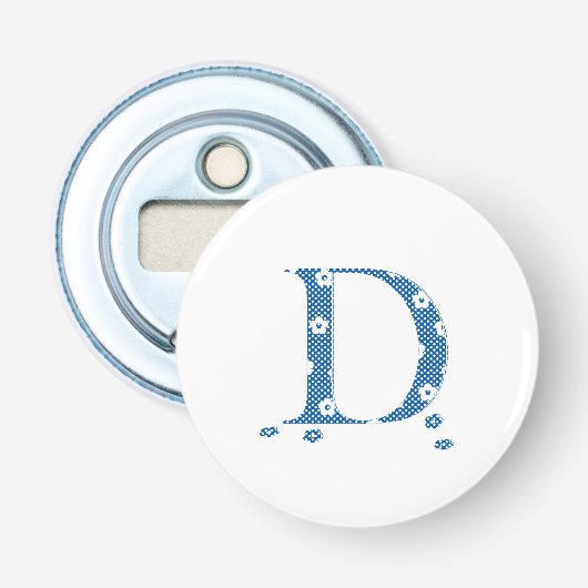 花のパターン文字D（青） 栓抜き (正面)