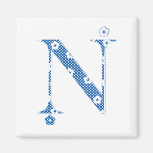 花のパターン文字N(青) マグネット