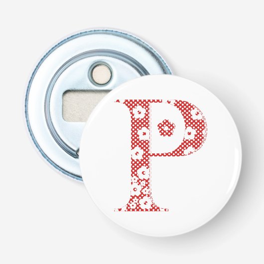 花のパターン文字P（赤） 栓抜き (正面)