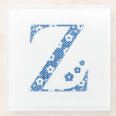 花のパターン文字Z （青） ガラスコースター (正面)