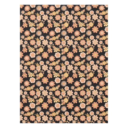 花のパターン暖かい色11.wx4.黒BG テーブルクロス (正面)