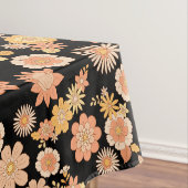 花のパターン暖かい色11.wx4.黒BG テーブルクロス (インサイチュ)
