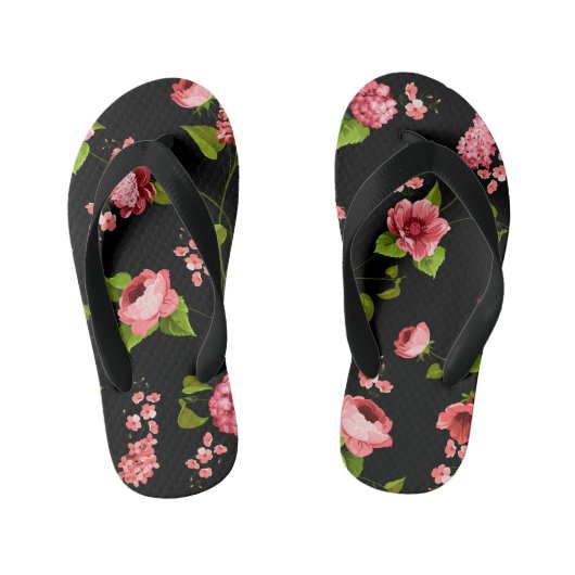花のパターン18 キッズビーチサンダル (フットベッド)