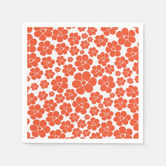 花のパターン – オレンジと白 スタンダードカクテルナプキン (正面)