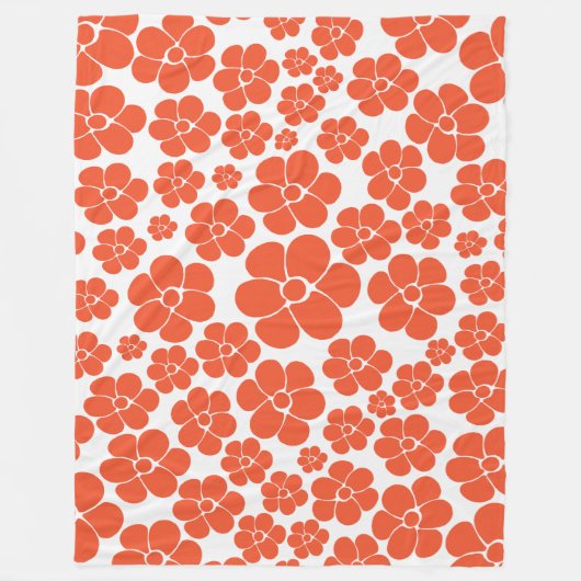 花のパターン – オレンジと白 フリースブランケット (正面)