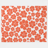 花のパターン – オレンジと白 フリースブランケット (正面(横))