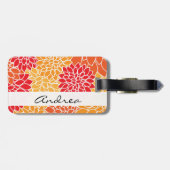 花のパターン，オレンジ色のダリア，あなたの名前 ラゲッジタグ (裏面横)